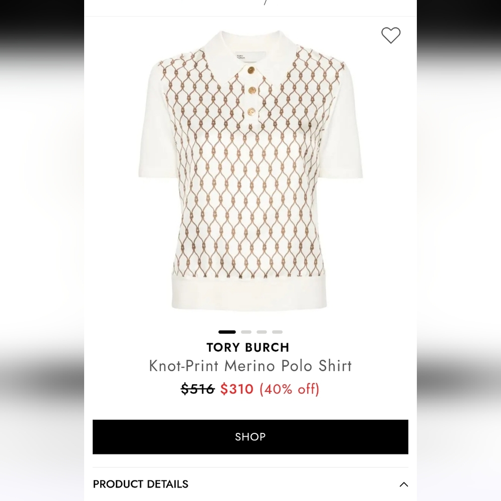 Tory Burch White and Brown Patterned Polo Shirt